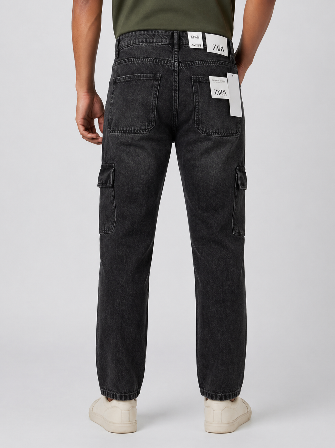 Men’s Washed Black Cargo Straight Fit Jeans