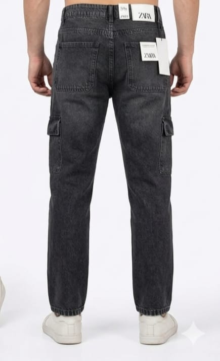 Men’s Washed Black Cargo Straight Fit Jeans