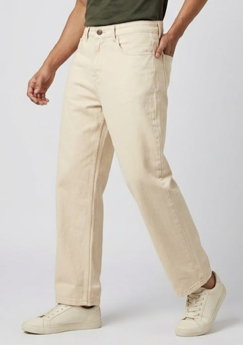 Men’s Premium Beige Straight Fit Denim Jeans