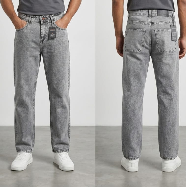 Men’s Washed Grey Straight Fit Denim Jeans
